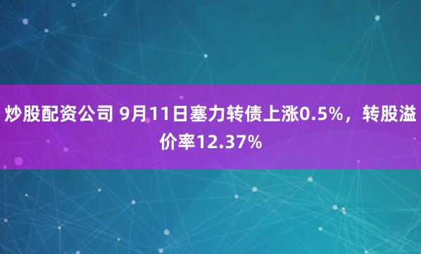 炒股配资公司 9月11日塞力转债上涨0.5%，转股溢价率12.37%