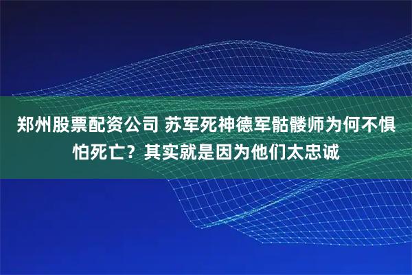 郑州股票配资公司 苏军死神德军骷髅师为何不惧怕死亡？其实就是因为他们太忠诚